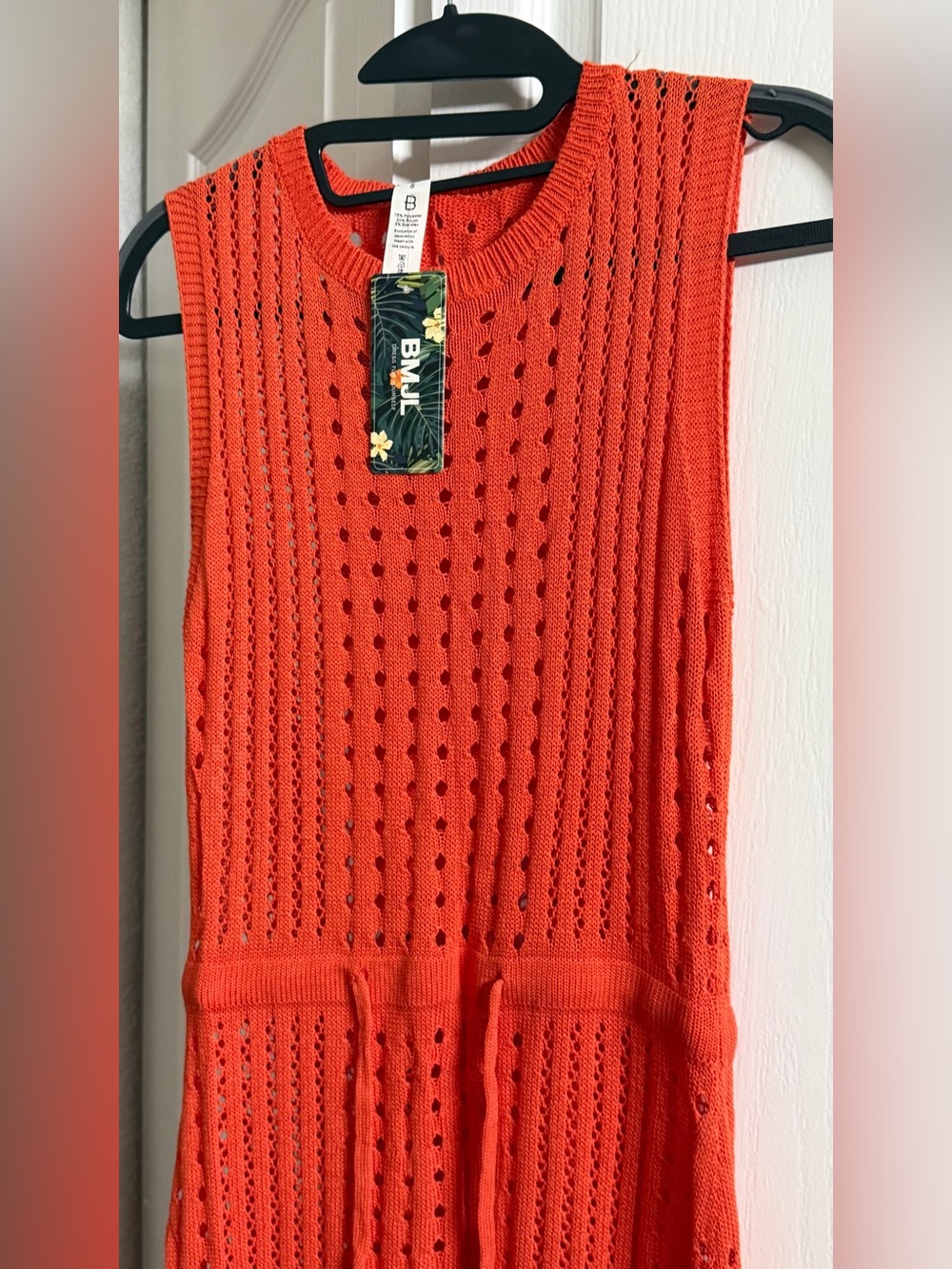 BMJL Orange Open-Knit V-Neck Sleeveless Sweater